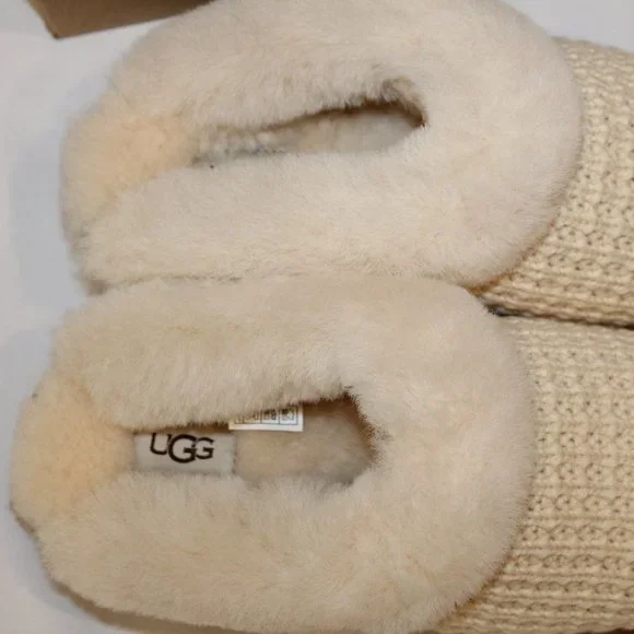 NIB UGG WOMEN'S SWEATER KNIT CLOG SLIP ON SHEARLING LINED SLIPPERS NATURAL - Picture 4 of 10